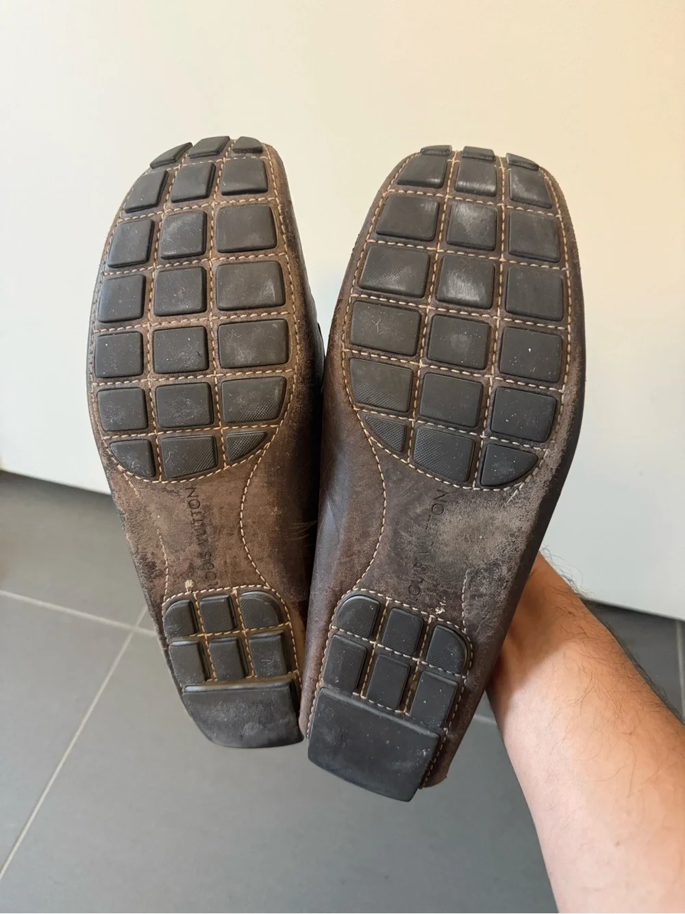 Louis Vuitton Dark Brown Leather Loafers with Gold LV Hardware